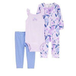 NWT Carter's Precious Purple Floral Baby 3-Piece Outfit Set